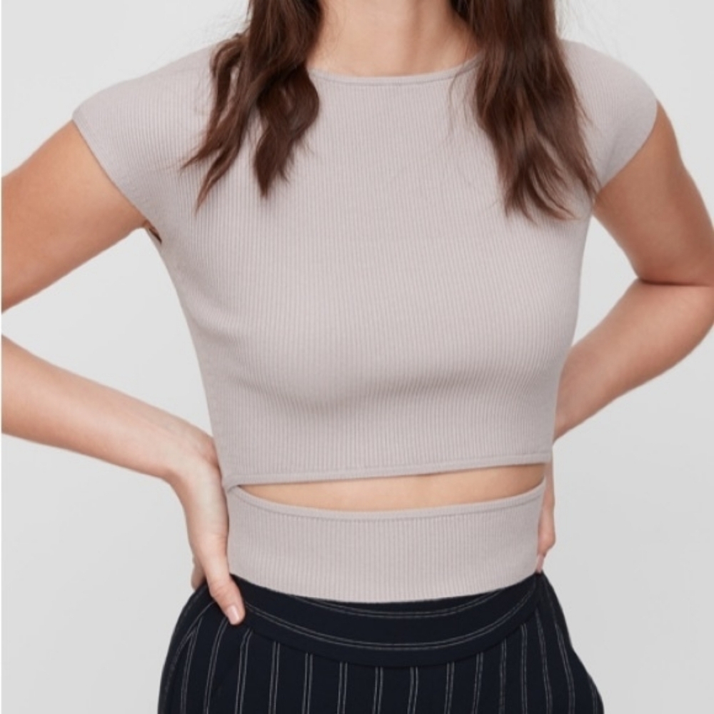 5 For $25✨️Wilfred Aritzia Womens Extra Small Xs Light Pink Knit CutOut Crop Top